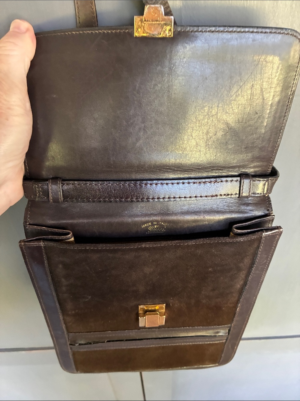 Gucci Brown Suede Messenger Bag with Green-Red Web Stripe - Picture 5 of 7